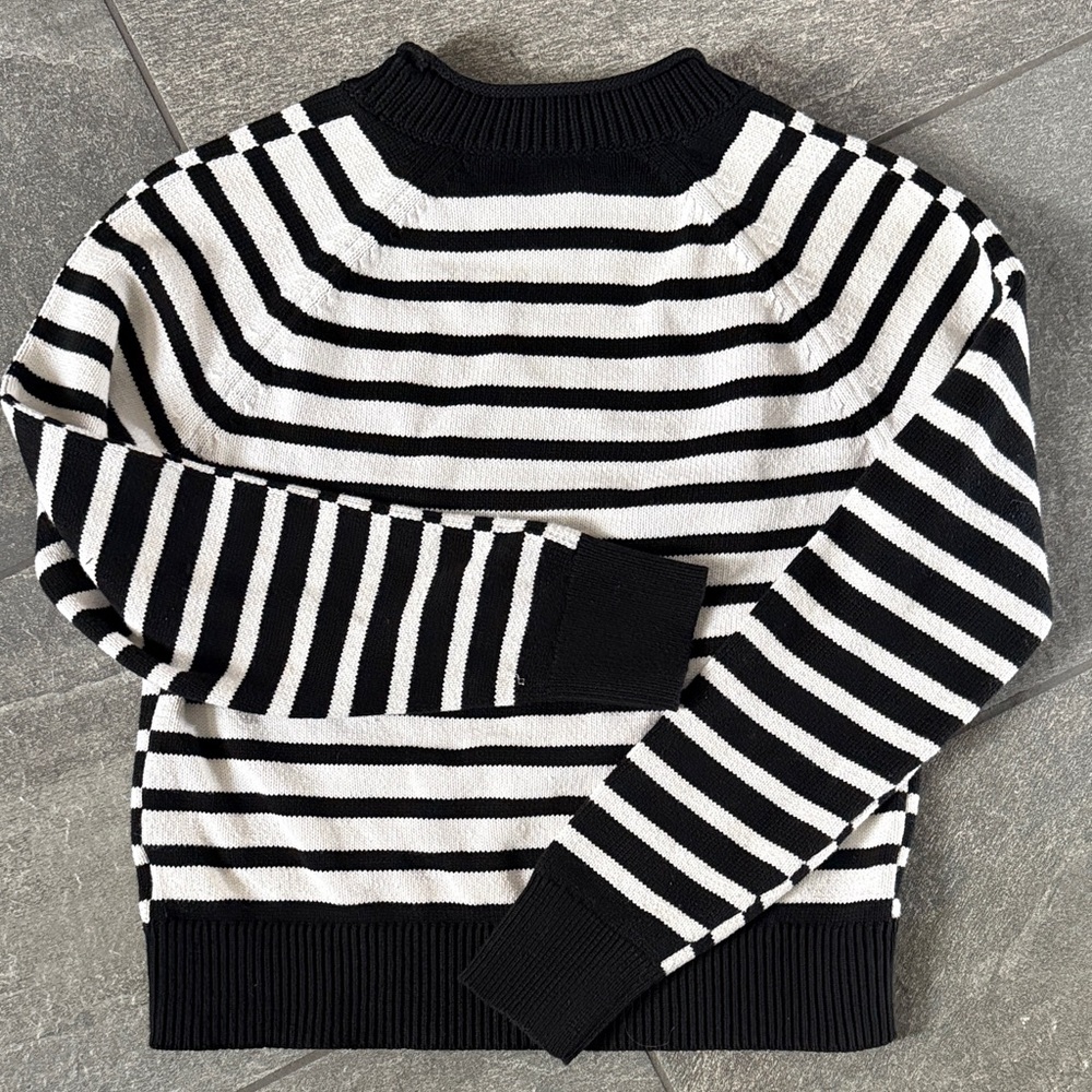 Michael Kors Black & White Striped Crewneck Sweater - Picture 7 of 13